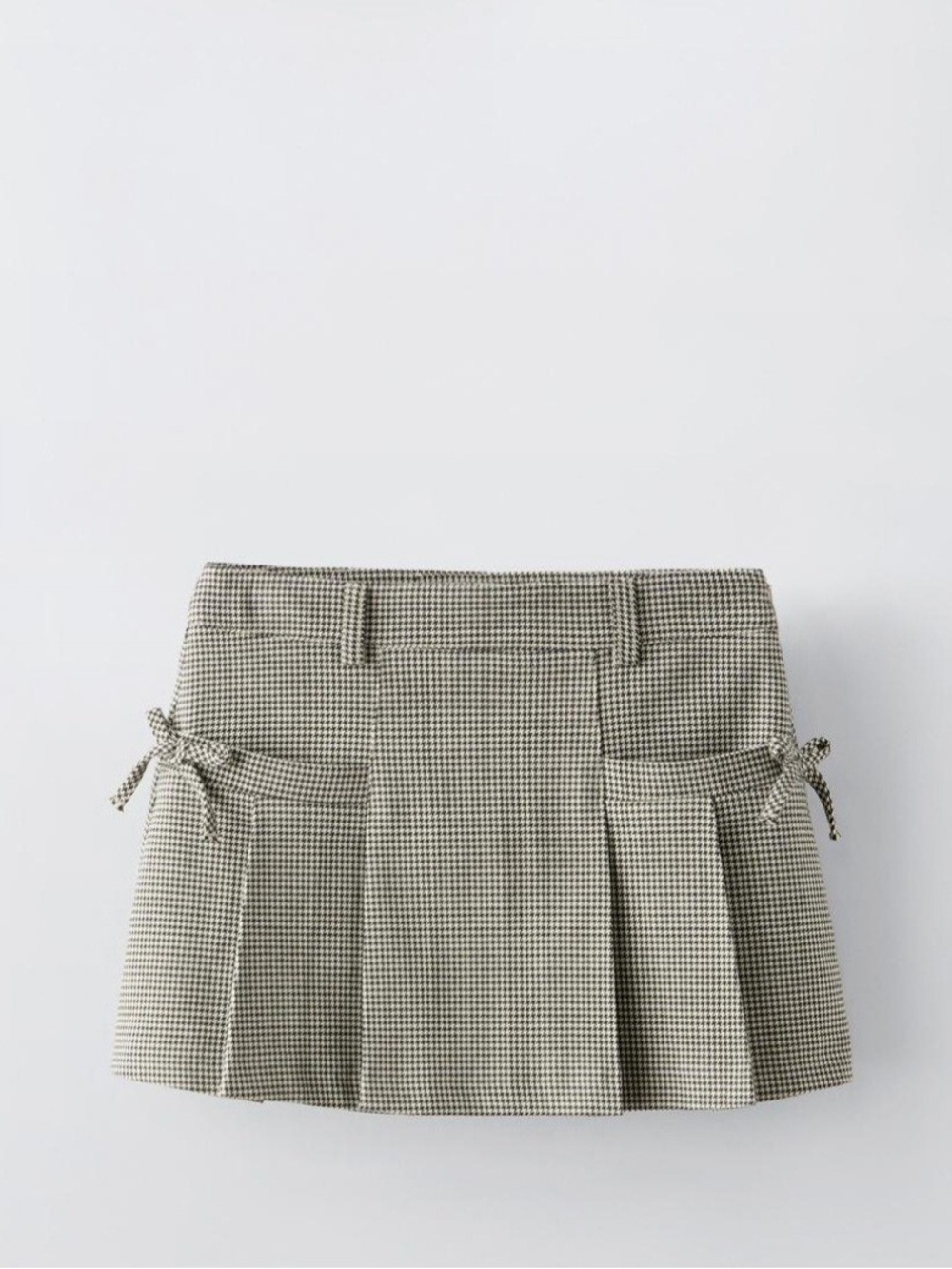 Zara Houndstooth Pleated Mini Skirt with Side Ties - Cream & Black - Picture 1 of 4